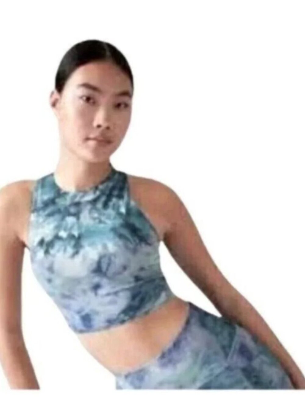 NWT Athleta Blue & Green Tie Dye Conscious Crop A-C Top Lrg